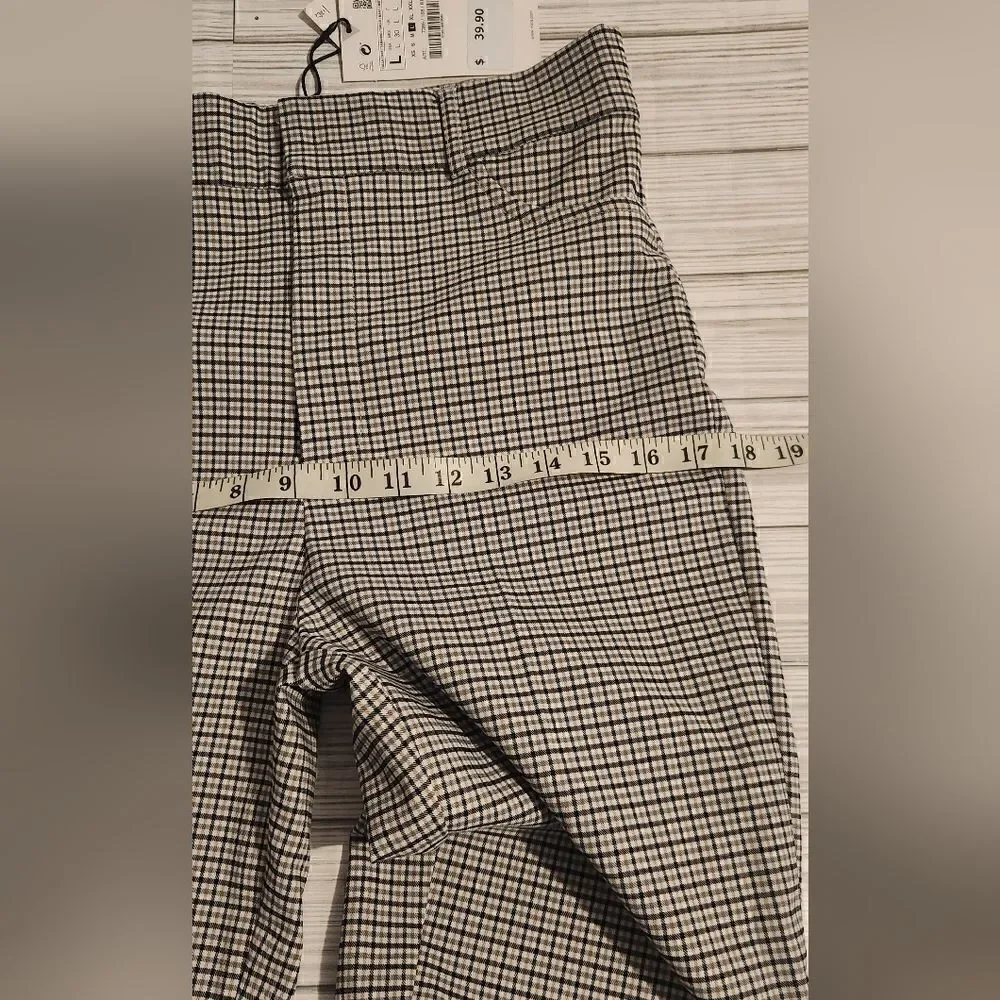 NWT Zara Plaid Beige And Black High Rise Flare Pants Size Large - Picture 7 of 13